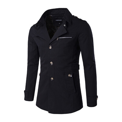 

Winter Men Single Breasted Coat Water Washing Badge Zipper Lapel Windbreaker