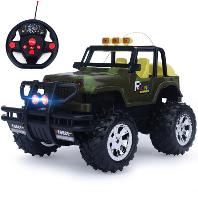 

Stereo Disc Steering wheel remote control car SUV childrens toys Large remote control car model Shock resistance with battery Rechargeable 388-12 camouflage green