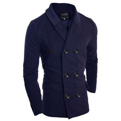 

Men Windbreaker Knitted Collar Double Breasted Lapel Coat