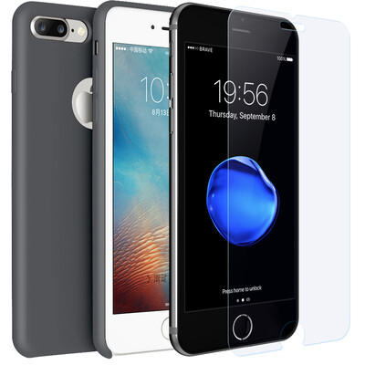 

2 Piece Set BIAZE iPhone7 Plus 8 Plus Mobile Phone Case Apple 8 Plus Tempered Film 028mm Liquid Silicone Black Case Set-JK142