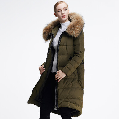 

Pierre cardin pierre cardin down jacket women 2016 new long fashion casual hooded raccoon fur collar warm down jacket 23C3071 army green  165