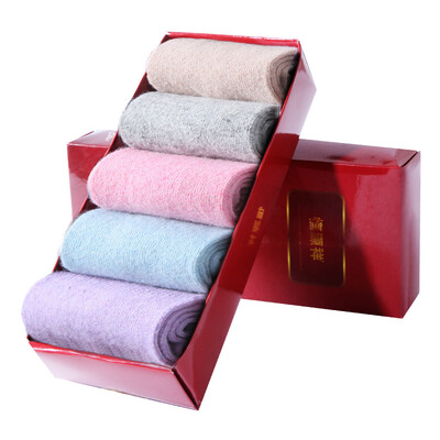

Hengyuan Xiang rabbit wool socks in the tube thickening warm socks national wind jacquard female socks mixed color 5 pairs of equipment