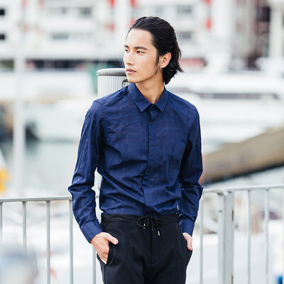 

YOMS long-sleeved shirt men's cotton Korean style shirt