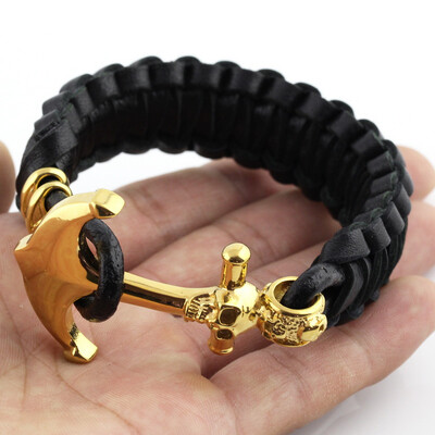 

bracelets for men jewelry Fashion Jewelry 235cm PU Leather Bangle Charm Gold Anchor Bracelets For Women Men