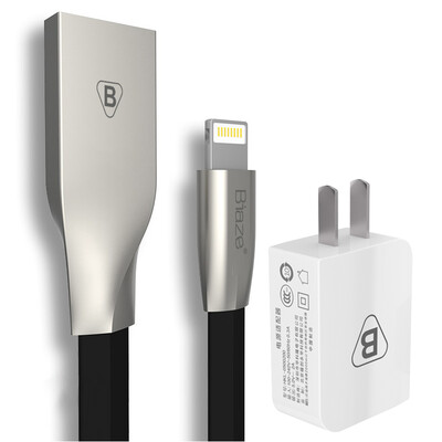 

BIAZE Apple 876 Data Line Zinc Alloy 12m Black 5V 2A Cell Phone Flat Charger iPhone5 6s 7 Plus 8 X New iPad Air Mini M2 K8