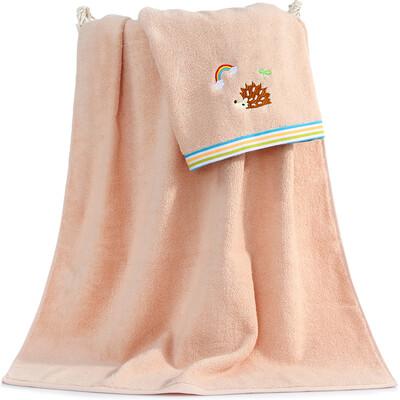 

Sanli cotton cartoon embroidery bath towel high terry color satin wrapped towel men&women with paragraph 70 × 140cm light lotus color