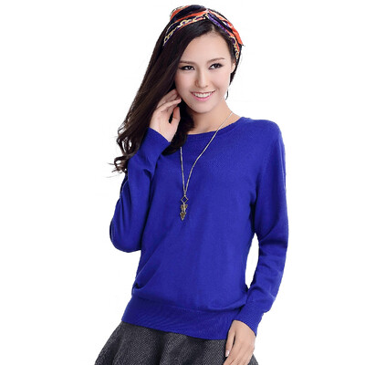 

MAZOE simple multi-color short paragraph round neck collar knitted baskets sweater M3028 sapphire blue M