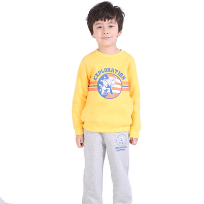 

(KIDS MAM & DAD) boys and girls suits autumn and winter plus velvet thick two-piece long sleeve casual set 60189 fresh yellow 120
