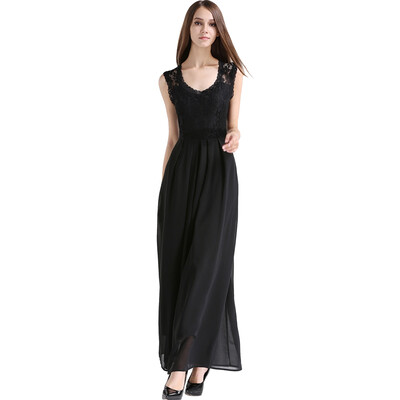 

Buenos Ninos Womens Sleeveless Floor Length Floral Lace Top Chiffon Long Evening Gown Dress