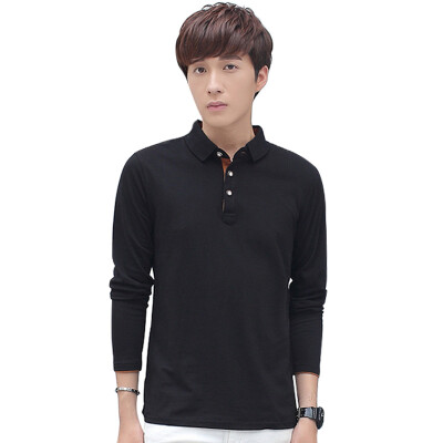 

(MSEK) LP6202 поло рубашка мужской корейский Slim длинный рукав простой лацкане случайный POLO рубашка черный L