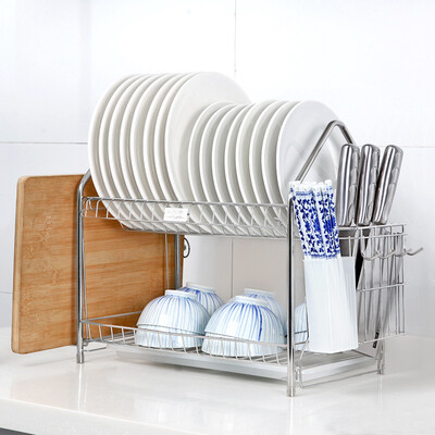 

Twilight House Kitchen Shelf 304 Stainless Steel Shelf Dish Shelf Double Dishwashing Bowl Bowl Racket Rack Cutter Chopstick ZM3208