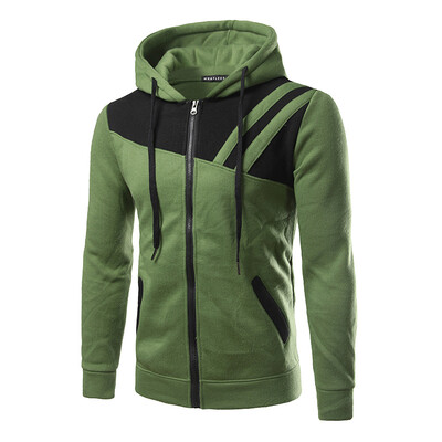 

New Arrival Mens Hoodie Cotton Color Splicing Casual Zipper Hooded Coat