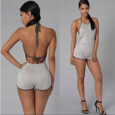 

Fashion sexy neck hanging back with a solid color conjoined shorts