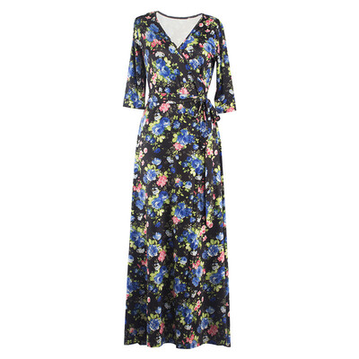 

Floral Print Womne Long Dresses 2016 Autumn Dress 5 Colors With Sashes Elegant Maxi Dresses 80%Polyester 20%Cotton