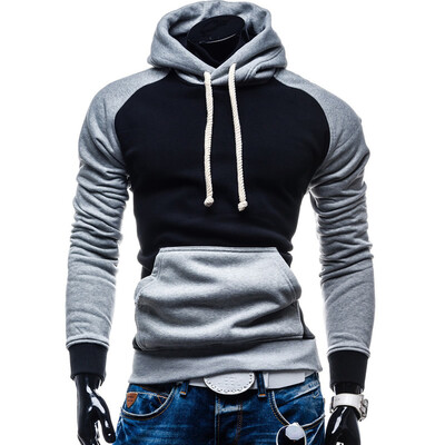 

Men Cotton Casual Hoodies Color Splicing Pullover Sweatshirt Fleece Hooded
