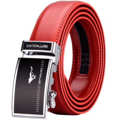 

Seven Wolves Belt Benming Men Bulls Business Auto Button Middle-aged Trousers Men&39s Wedding Red Belt Casual 7A01036530 Red