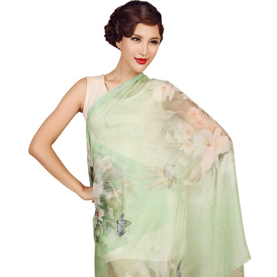 

Шанхайские истории (ИСТОРИЯ ШАНХАЙ) Dielianhua Green Silk Scarves Women Silk Shawl Scarf