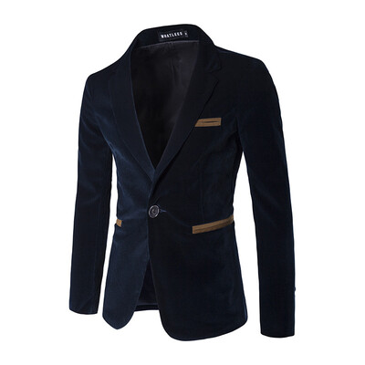 

Men Corduroy Blazer Solid Color One Button Suit Jacket