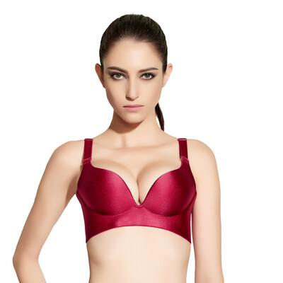 

Qu Mu no steel wire drawing gather bra conditioning adjustable solid color simple wind underwear Seamless comfortable bra QM7620 wine red 80B