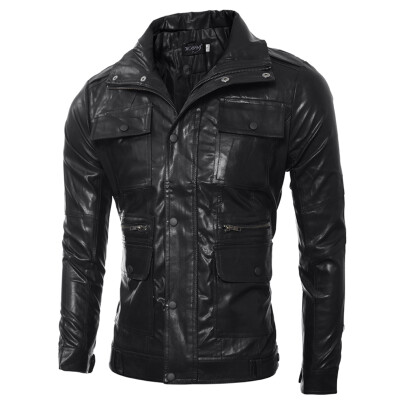 

Men Pu Jacket Multi-button inside Zipper Coat