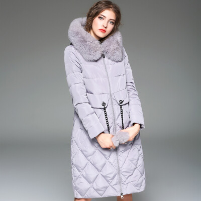 

Trendy Women Winter Warm Coat Solid Long White Duck Down Coat Luxury Detachable Fox Fur Collar Coats Gift For Lover