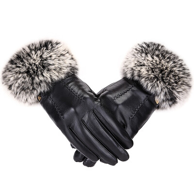 

Crocodile shirt CROCODILE ladies fashion winter goatskin winter rabbit fur gloves 19642005-01B black  code
