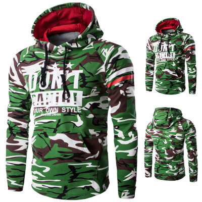 

Men Camouflage Splicing Letter Printed Hoodie Coats