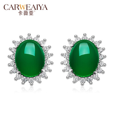 

Carweaiya Icy Green Халцедон 925 Серебряный инкрустированный Серьги Женский Жадеит Халцедон Серьги Модный подарок Зеленый Джейд Jewel