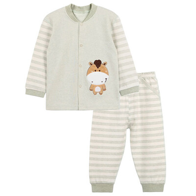 

Xin Song baby color cotton cardigan suit newborn spring and autumn color cotton underwear shirt pants suit natural green giraffe C285D80