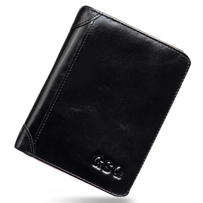

GSQ Gu Siqi wallets men fashion Europe and the United States men's first layer of leather wallet small wallet vertical section 1162-2 black
