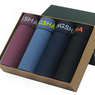 

Langsha male underwear 4 gift box men&39s sticky fiber flat pants printed U convex bag men shorts 185 XXXL