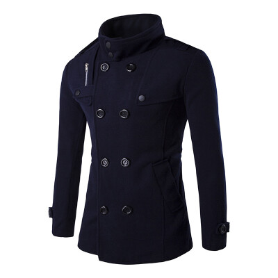 

Winter Men Double Breasted Collar Collar Woolen Coat