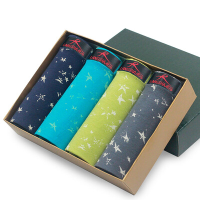 

Langsha men&39s underwear men&39s flat pants in the waist breathable sticky fiber large size four-legged cuffs 4 mixed color gift box 180