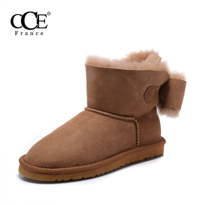 

French CCE bowknot boots winter section warm sheepskin fur low snow boots winter winter winter short tube