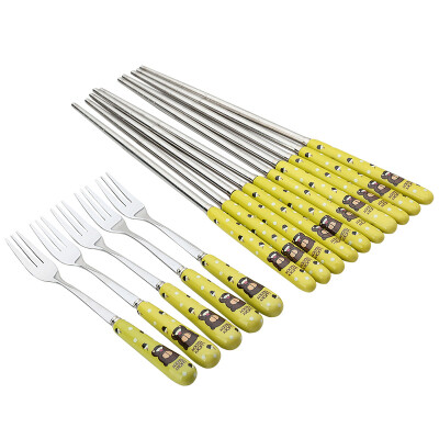 

Jingdong supermarket] the United States kitchen (maxcook) chopsticks fruit fork Korean stainless steel ceramic handle chopsticks dessert fork 10 sets MCGC425