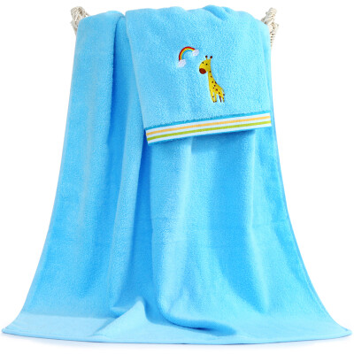 

【Jingdong Supermarket】 Sanli cotton cartoon embroidery bath towel high terry color satin wrapped towel men and women with the paragraph 70 × 140cm Lu grass color