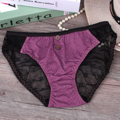 

Soft transparent underpants gauze sexy ladies underwear briefs waist Girl Cowboy girl cuecas breathable metal buttons panties
