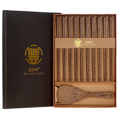 

D&39Alefen No Paint Chicken Wing Wood Chinese Chopsticks Rice Spoon Tableware Gift Box Set Solid Wood Chopsticks Spoon MS05