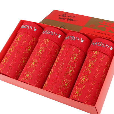

Playboy 5288 underwear men&39s New Year gift box Benming angle jeans four corners shorts red 4 loaded XXXL