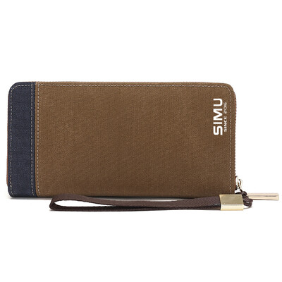 

Sima SIMU 6055 canvas wallet long paragraph zipper wallet Korean version of the retro vertical section of the student wallet multi-card can be put mobile phone bag with coffee