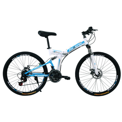 

Phoenix bike 24-speed double shock-proof 26-inch folding car mountain bike two-disc brakes speed cycling adult men&women white blue