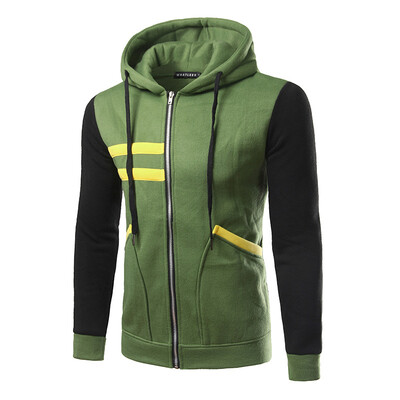 

New Arrival Mens Hooded Casual Cotton Zipper Color Splicing Hoodie Coat