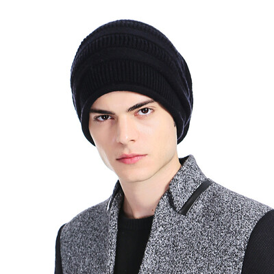 

CACUSS wool hat men and women knit hat wool cap fashion warm tide cap black Z0138