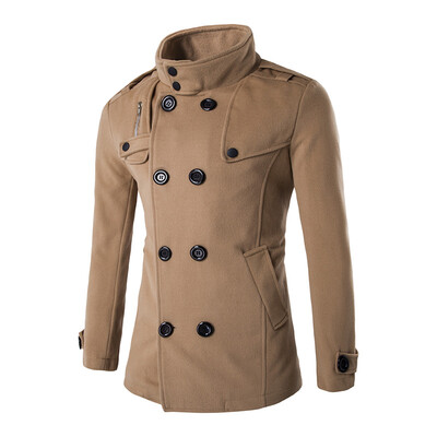 

Winter Men Double Breasted Collar Collar Woolen Coat