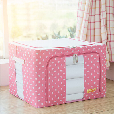 

Youfen Oxford cloth storage box quilt clothing storage box 55 liters large steel frame foldable storage box polka dot princess powder