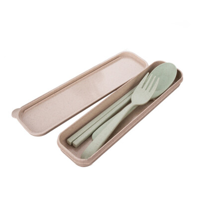 

Portable Reusable Wheat Straw Spoon Fork Chopsticks Travel Cutlery Set environment-friendly Tableware 460543