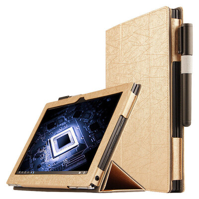 

KOOLIFE Lenovo YOGABOOK protective sleeve steel wire pattern leather holster leather case / bracket leather case Lenovo YOGA BOOK flat protective shell 10.1 inches - gold