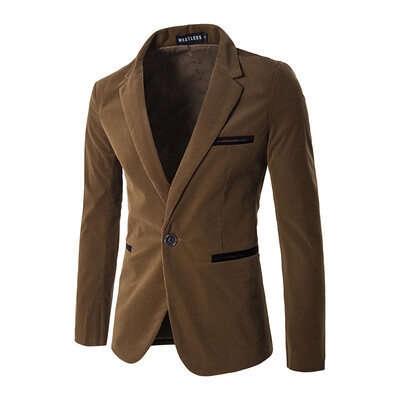 

Men Corduroy Blazer Solid Color One Button Suit Jacket