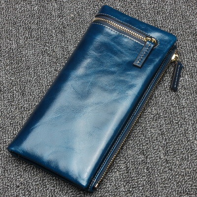 

Dirirab Genuine Leather Wallet New Ladies Oil Long Strap Sweater Soft Leather Wallet Leather Simple Fashion