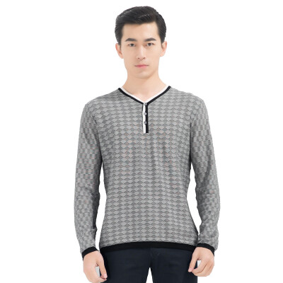 

Aston men 's cotton fashion casual hit color V - neck long - sleeved T - shirt gray 175 /  AW15110024